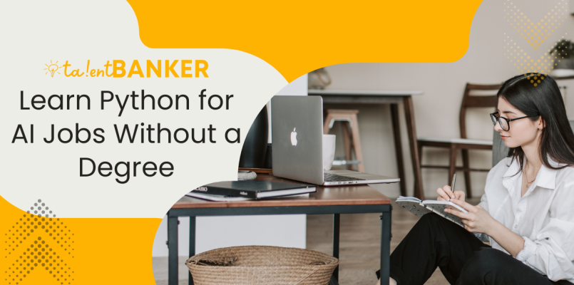 Young woman learning Python on laptop at home – TalentBanker promotes Python training for AI jobs without a degree in Ahmedabad.