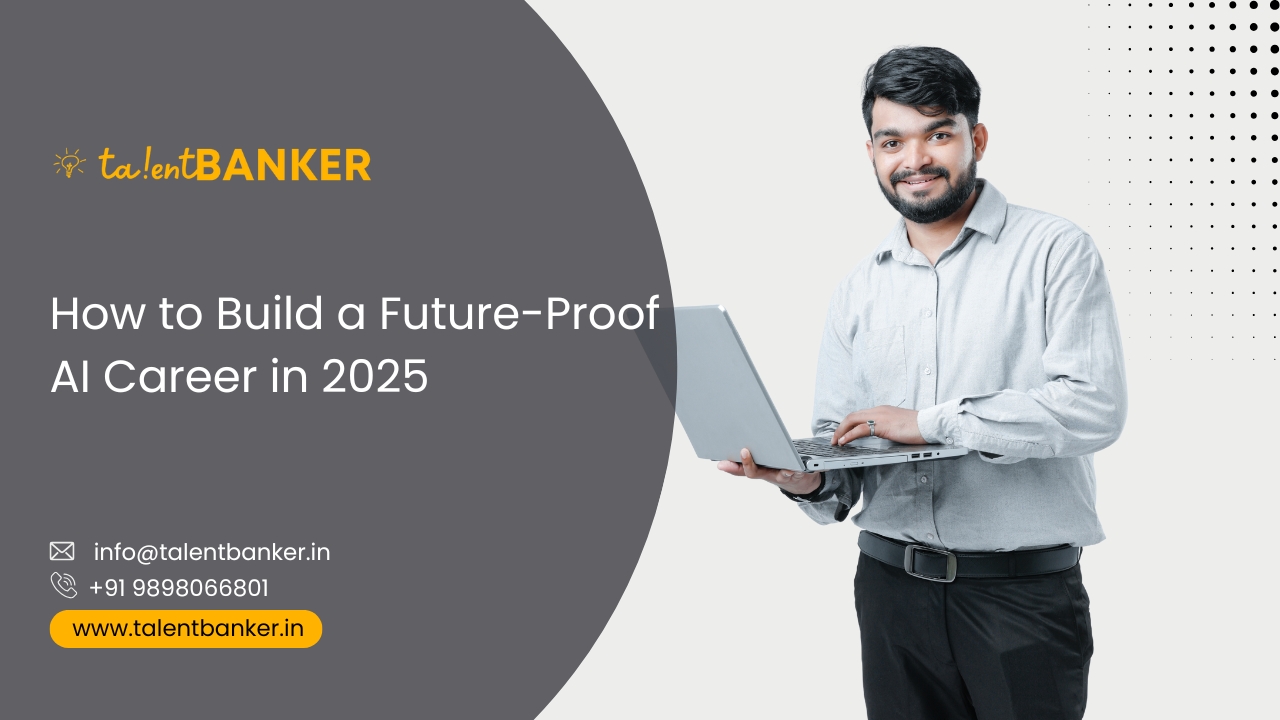 Young Indian male student holding laptop, smiling confidently, representing AI career training in Ahmedabad with TalentBanker.