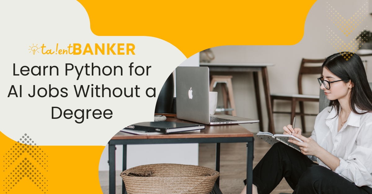 Young woman learning Python on laptop at home – TalentBanker promotes Python training for AI jobs without a degree in Ahmedabad.