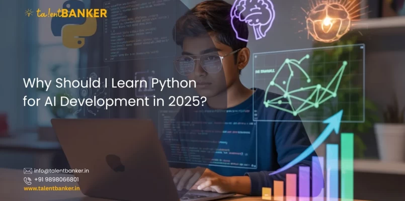 Young student learning Python for AI development with programming visualization and career growth at TalentBanker